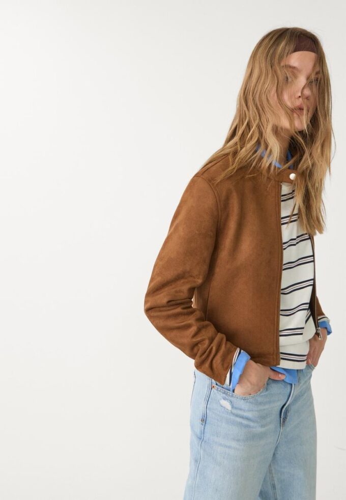 Giacca con zip in finta pelle scamosciata