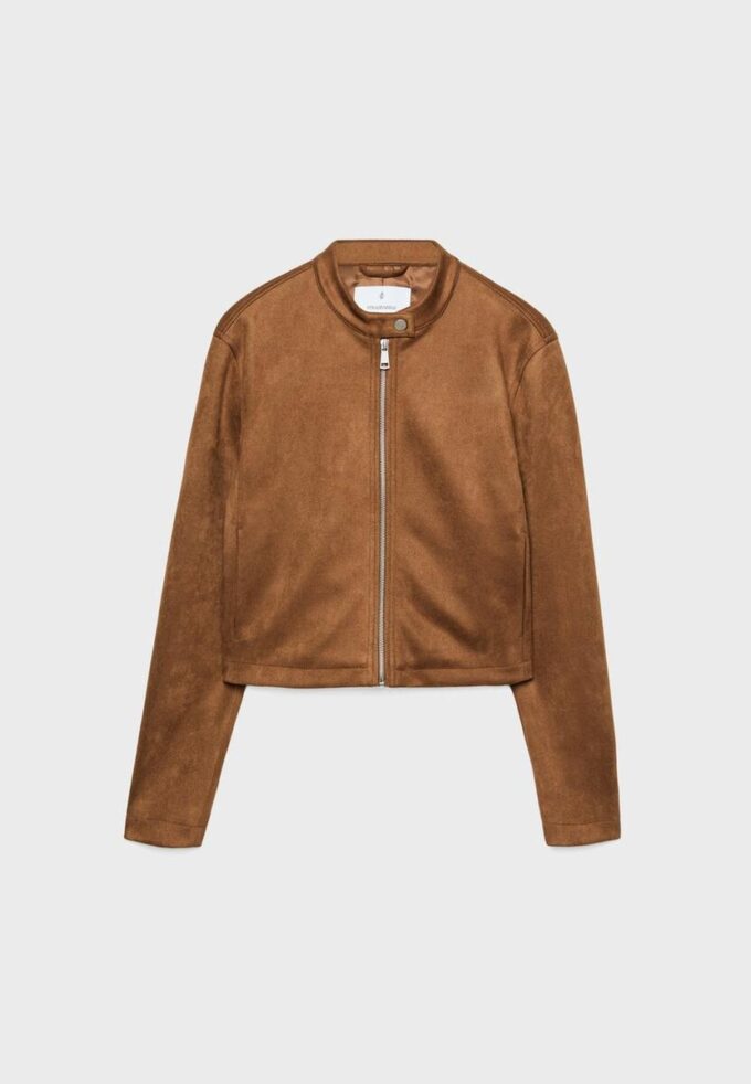 Giacca con zip in finta pelle scamosciata