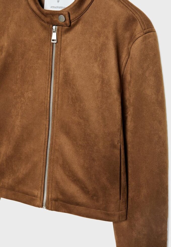 Giacca con zip in finta pelle scamosciata