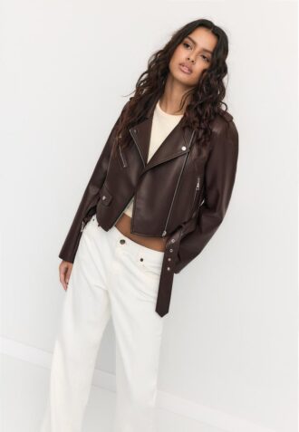 Giacca da motociclista in ecopelle con cintura