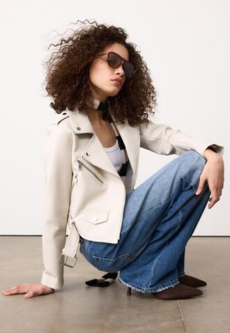 Giacca da motociclista in ecopelle con cintura