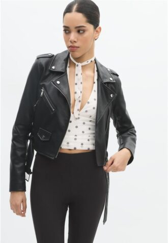 Giacca da motociclista in ecopelle con cintura