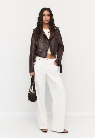 Giacca da motociclista in ecopelle con cintura