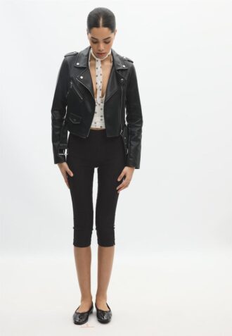 Giacca da motociclista in ecopelle con cintura