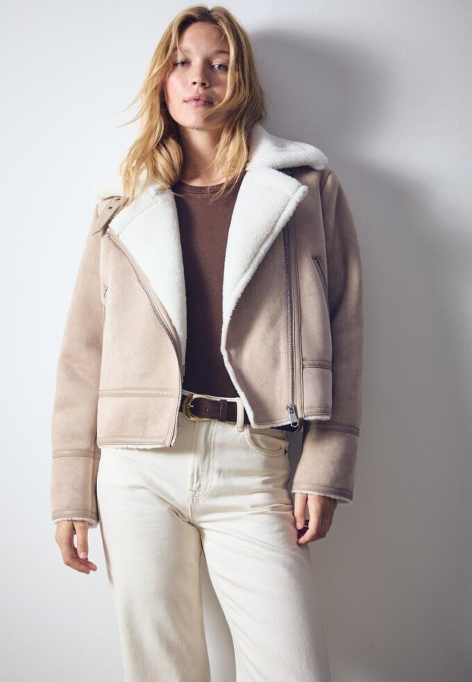 Giacca da motociclista in finta pelle scamosciata