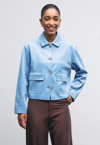 Giacca in ecopelle scamosciata con tasche