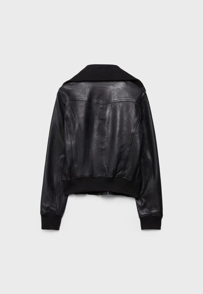 Giacca in pelle combinata a coste