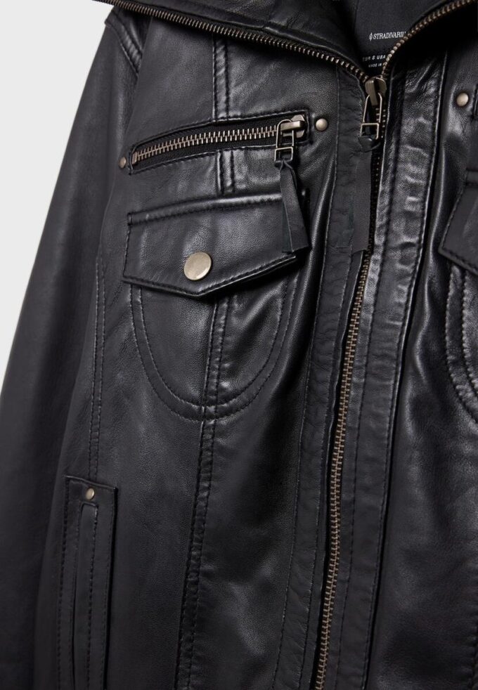 Giacca in pelle combinata a coste