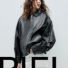 Giacca oversize con patta in 100% pelle Giacca oversize con patta in 100% pelle