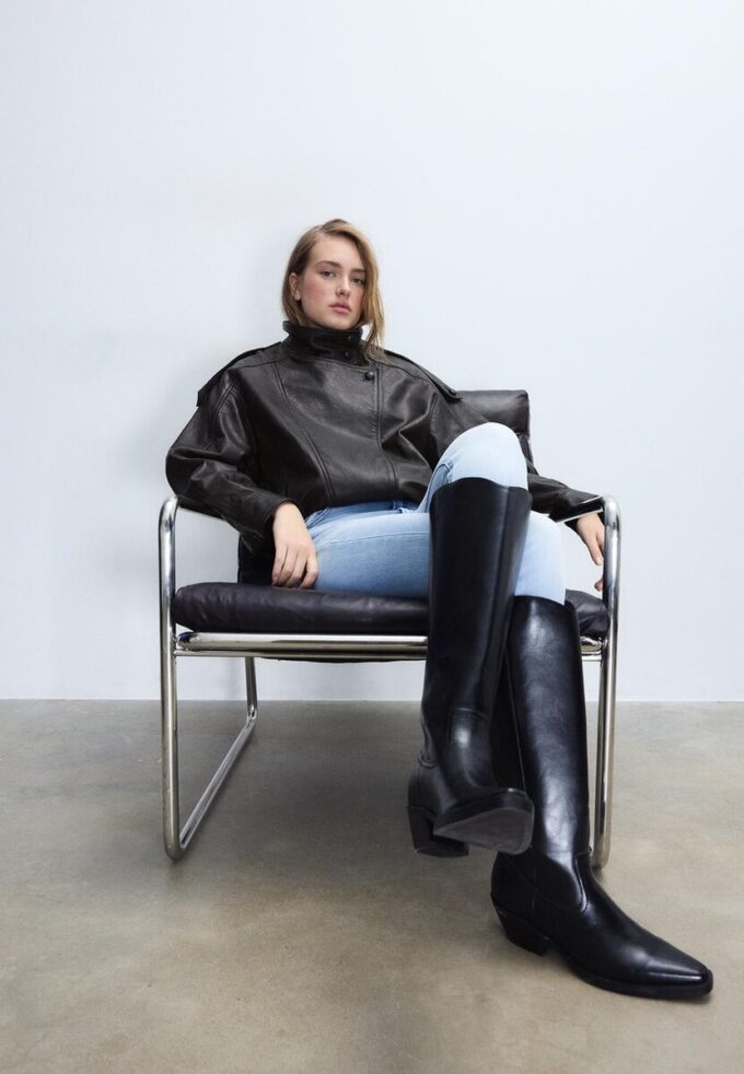 Giacca oversize con patta in 100% pelle Giacca oversize con patta in 100% pelle