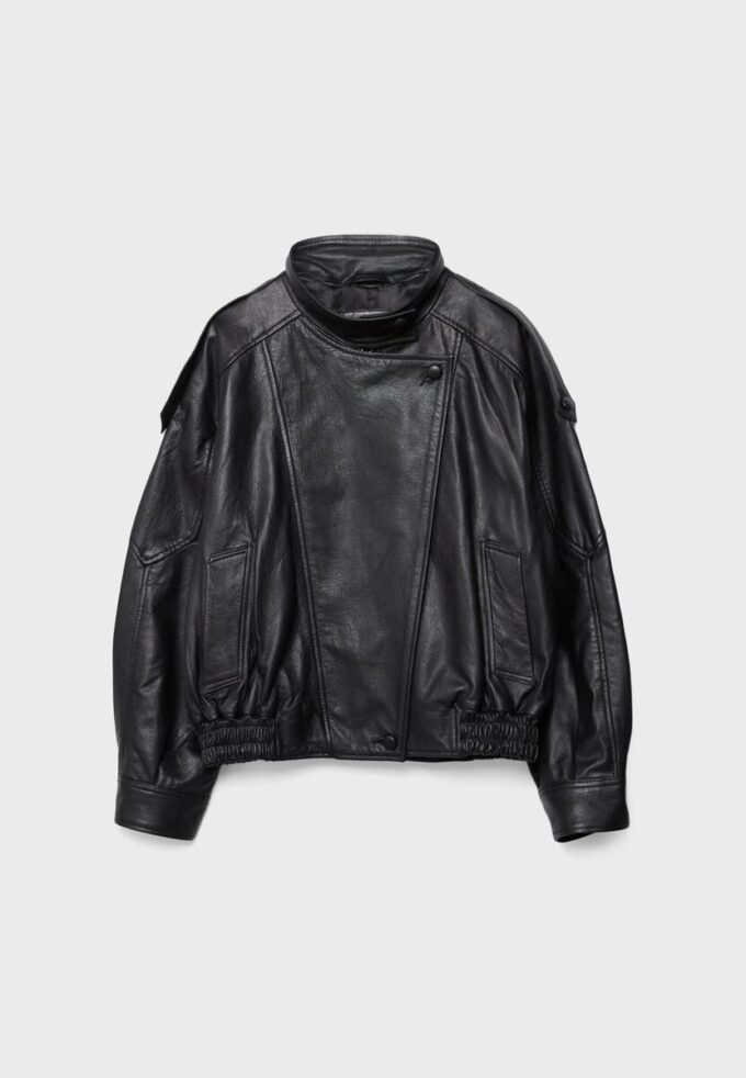 Giacca oversize con patta in 100% pelle Giacca oversize con patta in 100% pelle