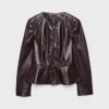 Giacca peplum effetto pelle senza colletto