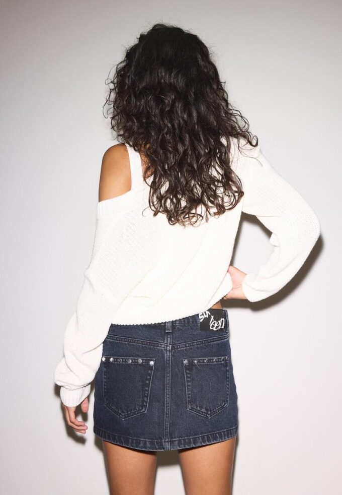 Gonna in denim con borchie