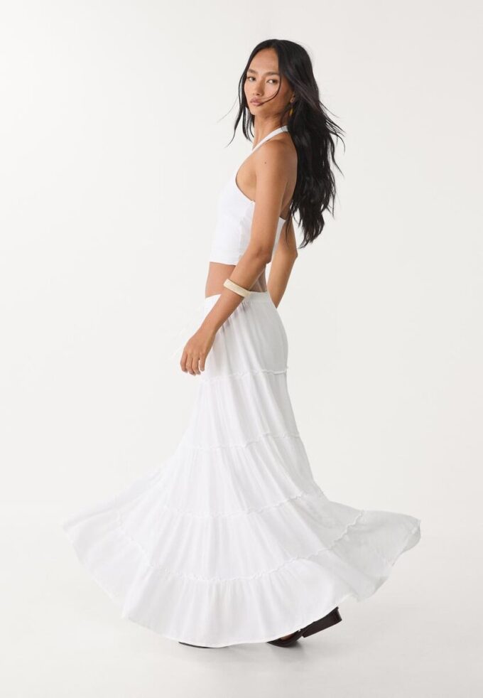 Gonna midi a pannelli fluida