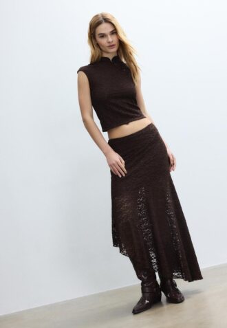 Gonna midi asimmetrica in pizzo