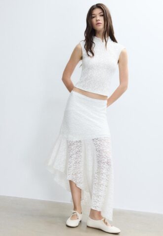 Gonna midi asimmetrica in pizzo
