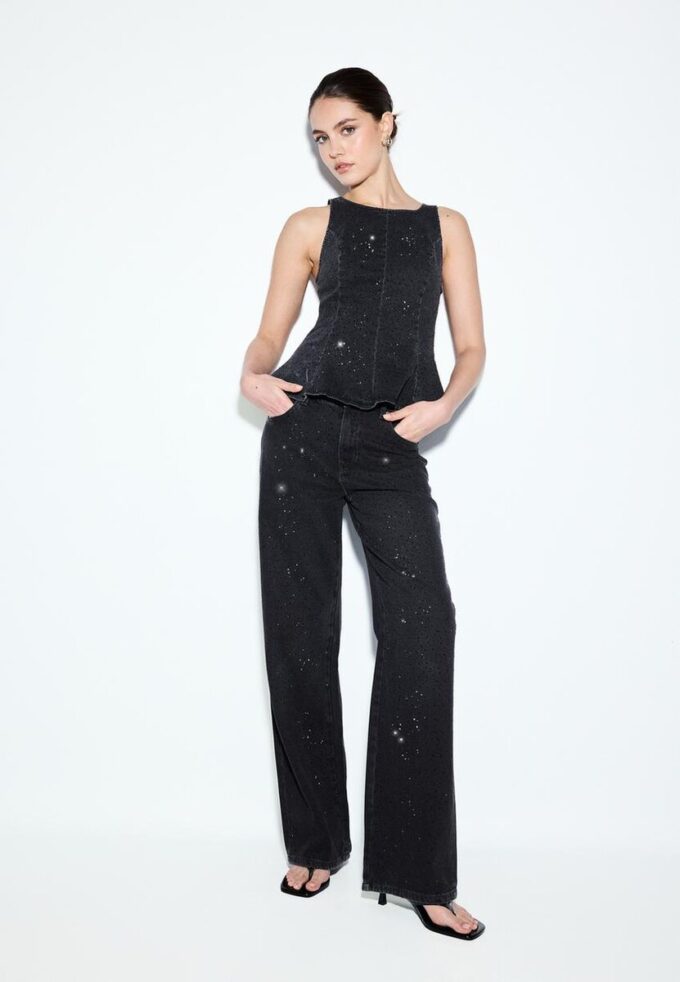 Jeans a gamba dritta con strass
