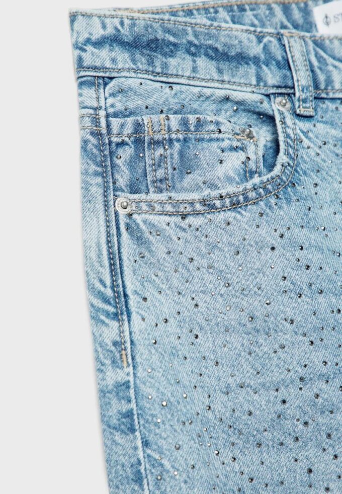 Jeans a gamba dritta con strass