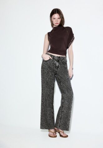 Jeans dritti Wide Leg con stampa leopardata