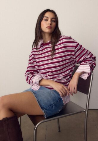 Maglietta oversize a maniche lunghe a righe