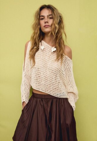 Maglione a mantella in maglia con nastro