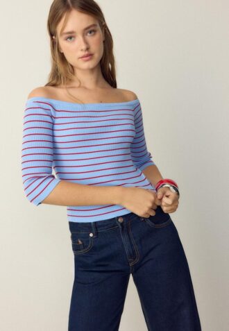 Maglione aderente a righe in maglia