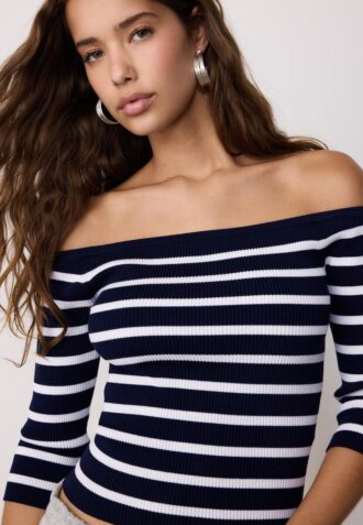 Maglione aderente a righe in maglia