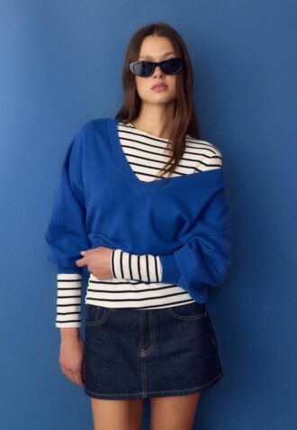 Maglione con scollo a V e maniche a pipistrello