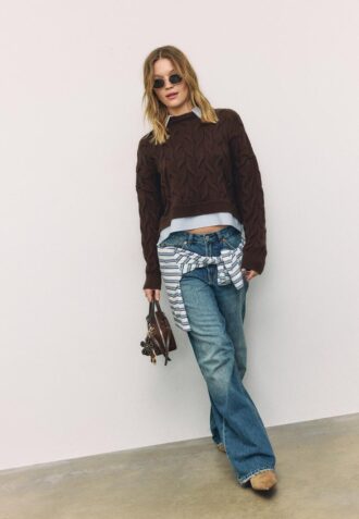 Maglione in maglia a due tessuti con collo staccabile