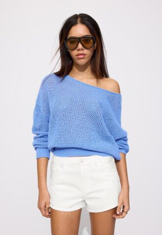 Maglione in maglia a rete con scollo a barchetta