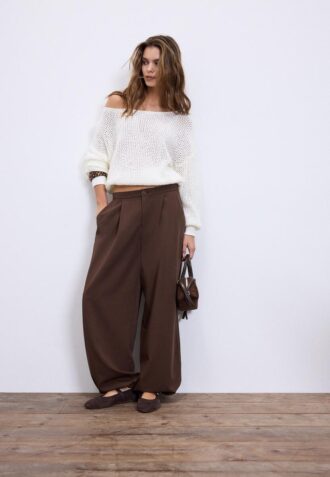 Maglione in maglia a rete con scollo a barchetta