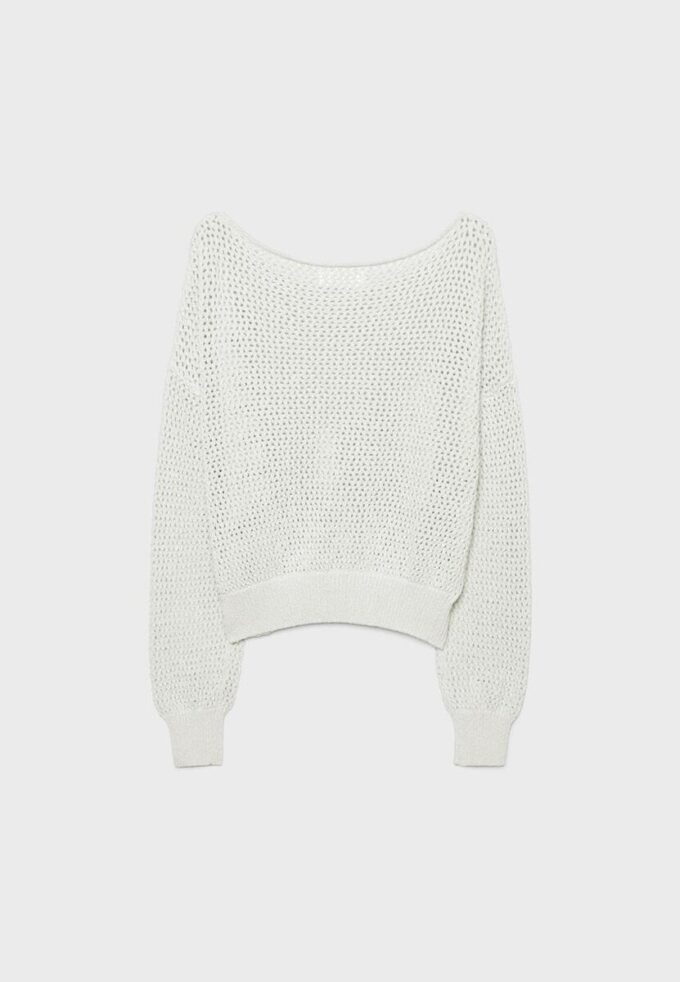 Maglione in maglia a rete con scollo a barchetta Maglione in maglia a rete con scollo a barchetta