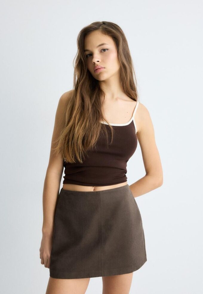 Mini Skort in finta pelle scamosciata Mini Skort in finta pelle scamosciata