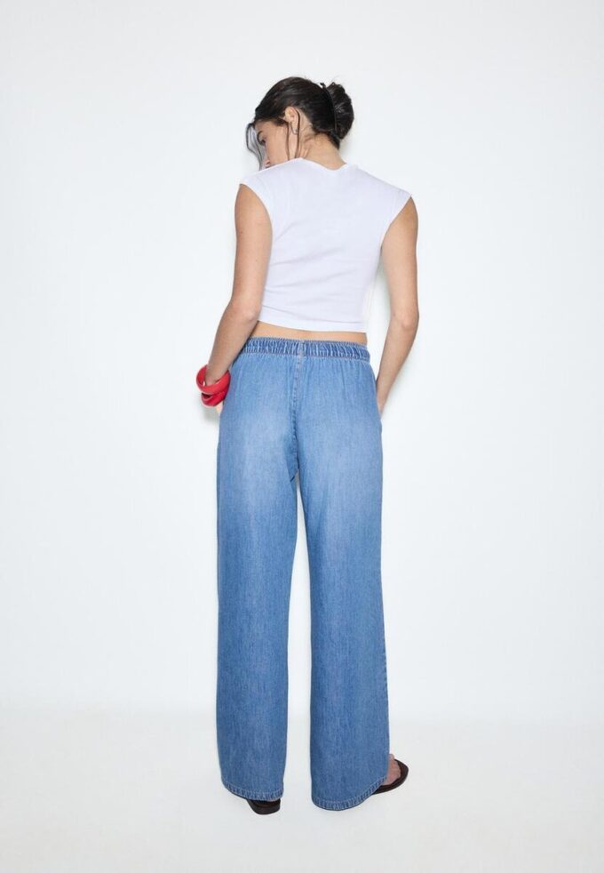 Pantaloni fluidi in denim con coulisse