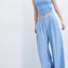 Pantaloni rustici Wide Leg con bottoni regolabili