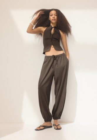 Pantaloni sarouel effetto lino