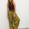 Pantaloni sarouel in raso con cintura