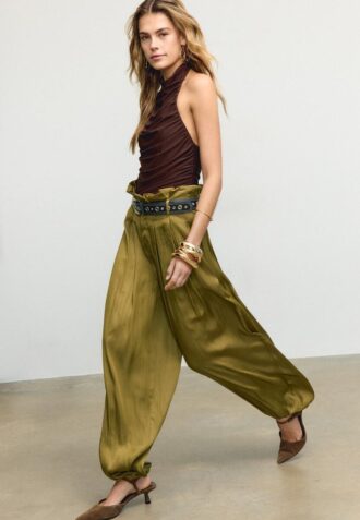 Pantaloni sarouel in raso con cintura