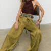 Pantaloni sarouel in raso con cintura