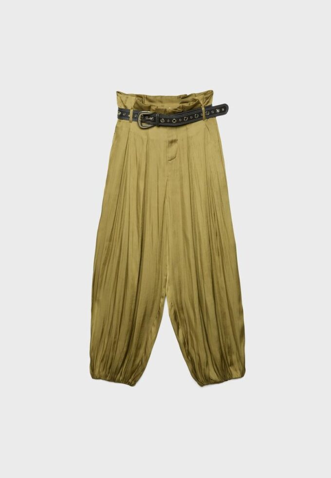 Pantaloni sarouel in raso con cintura