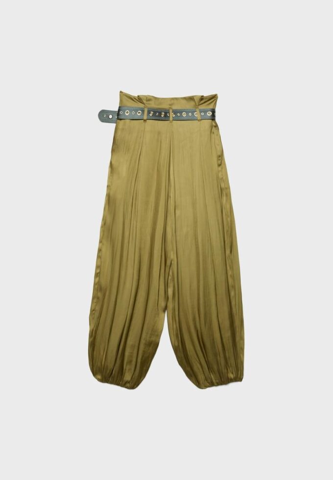 Pantaloni sarouel in raso con cintura