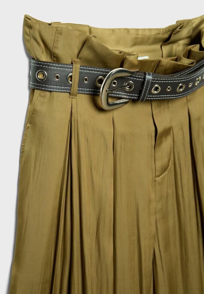Pantaloni sarouel in raso con cintura