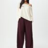 Pantaloni Wide Leg in tessuto felpato con bordino Pantaloni Wide Leg in tessuto felpato con bordino