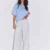 Pantaloni Wide Leg in tessuto felpato con bordino Pantaloni Wide Leg in tessuto felpato con bordino