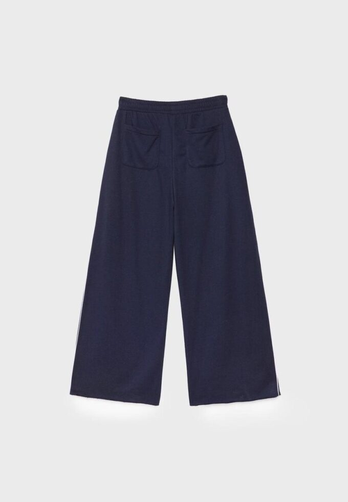 Pantaloni Wide Leg in tessuto felpato con bordino Pantaloni Wide Leg in tessuto felpato con bordino