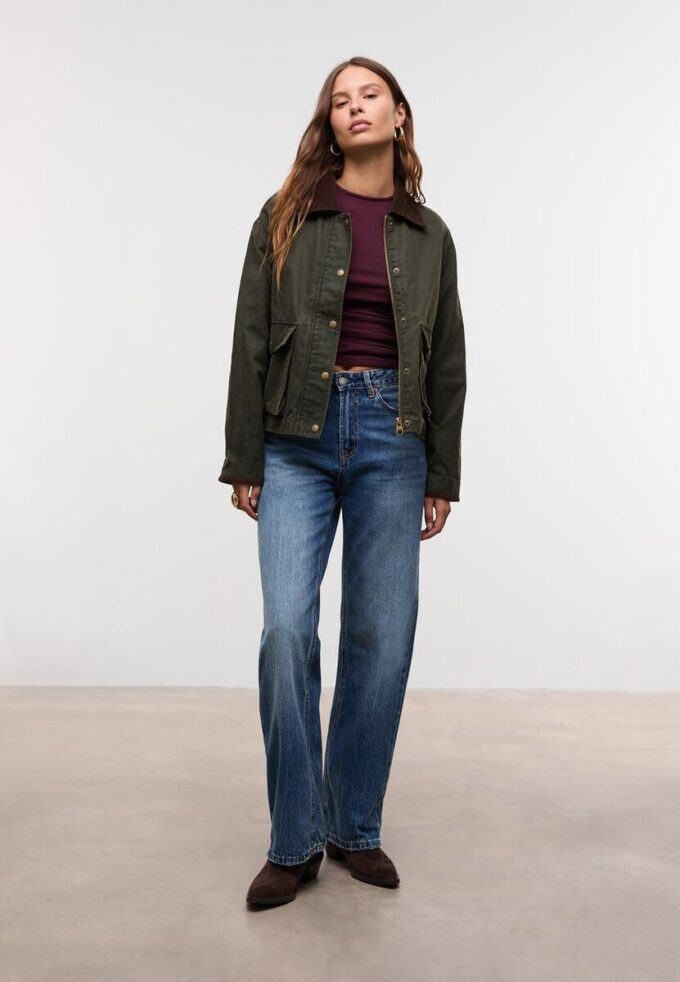 Parka corto cerato a contrasto