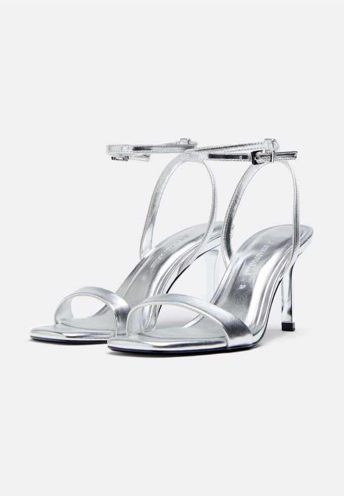 Sandali con tacco effetto metallico