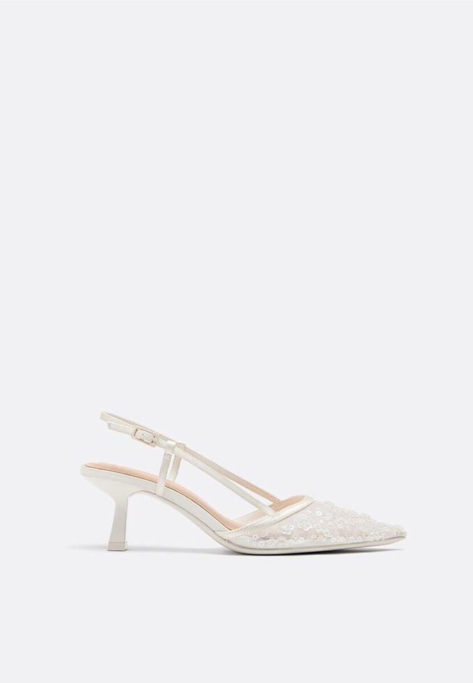 Scarpe col tacco basso in rete con strass