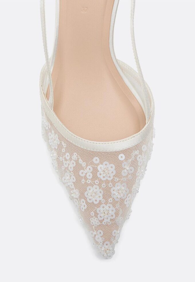 Scarpe col tacco basso in rete con strass