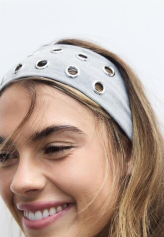 Set di 2 cerchietti in pelliccia con borchie